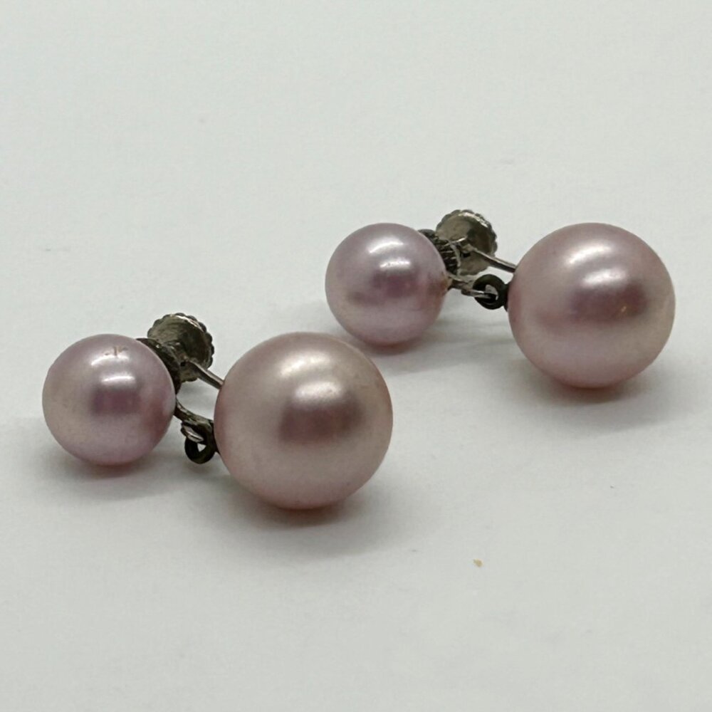 Vtg Pink Faux Pearl Drop Dangle Earrings 925 Screw-Back MCM 1940-50s 5.2 Grams